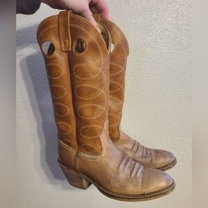 70s Vintage Leather Cowboy Boots Acme Circle A Men's Size 6½D Tan Brown